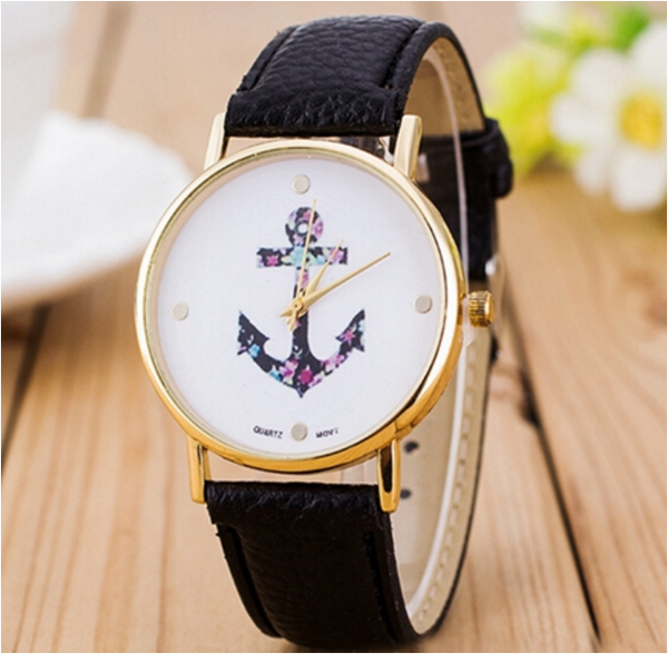 Ladies Vintage Flower Watch Anchor Leather